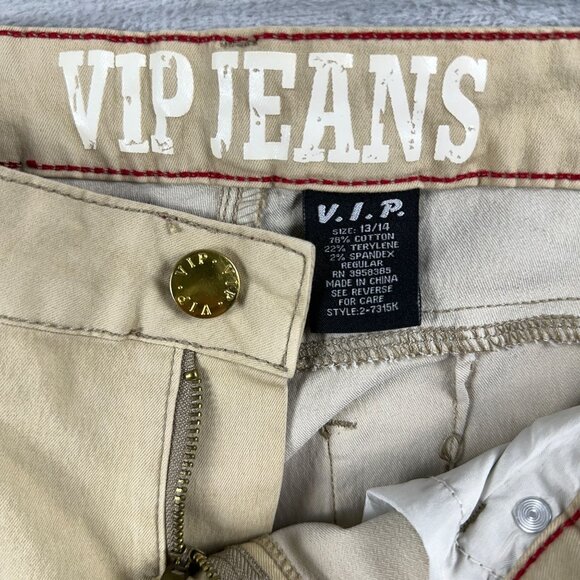 VIP Skinny Jeans Womens Size 13/14 Mid Rise Flat Front Five Design Pockets Khaki - Picture 5 of 10